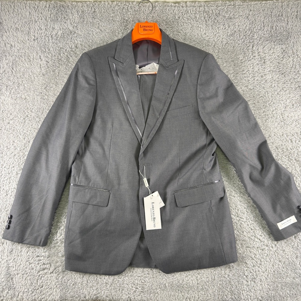 Lorenzo Bruno Mens Grey Tuxedo Suit 2pc Peak Lapel YM62N 42L 36W New